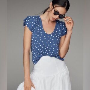 NWT Maeve Scoop-Neck Flounce-Sleeve Tee | Size Medium